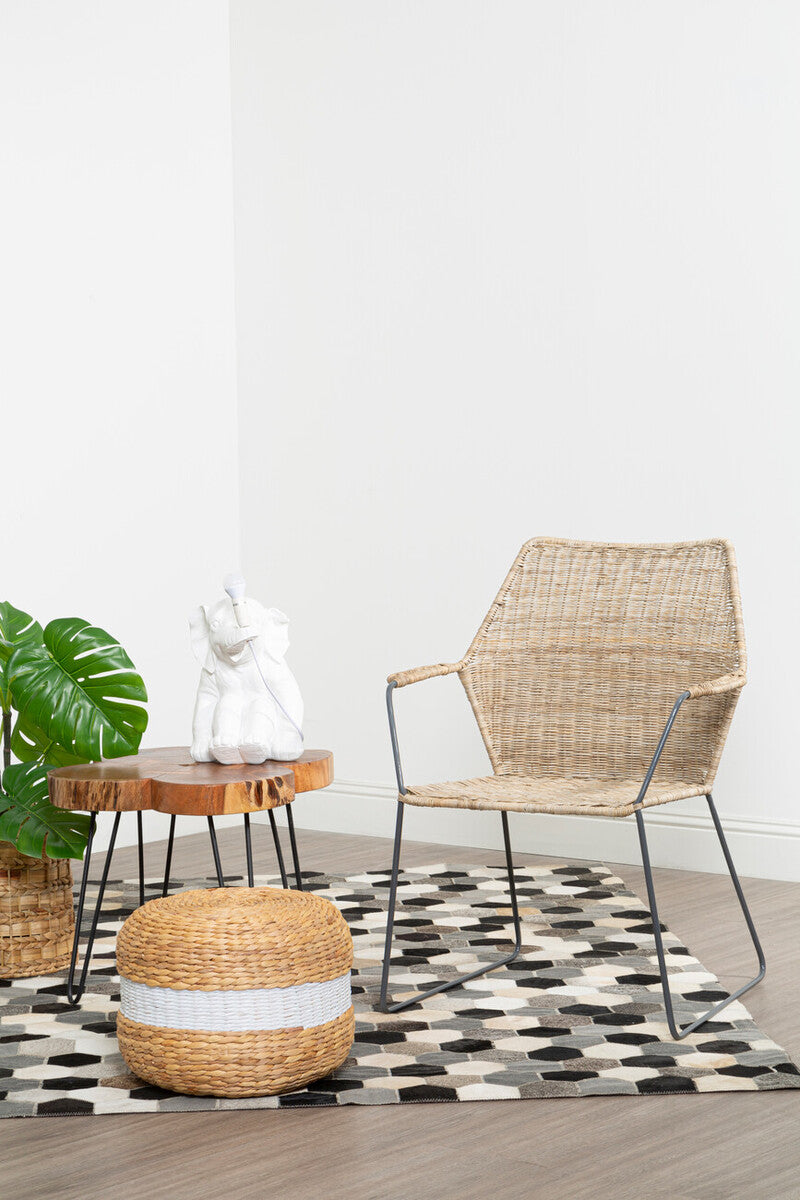 Ashby White and Natural Water Hyacinth Pouffe