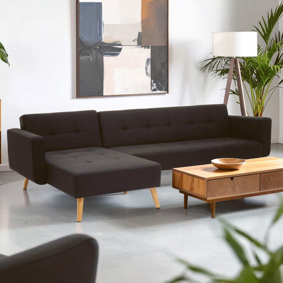 Black Linen Corner Sofas Bed, Hansa Hagen