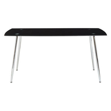 Black Tempered Glass Top and Silver Frame Dining Table with 6 Chairs Set, Wimslow