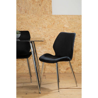 Wimslow Black Glass Dining Table and 6 Black Velvet Dining Chairs Set