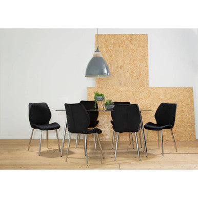 Wimslow Black Glass Dining Table and 6 Black Velvet Dining Chairs Set
