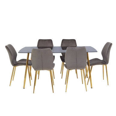 Smoked Glass Top and Slanted Legs Coffee Table with 6 Chairs Set, Wimslow