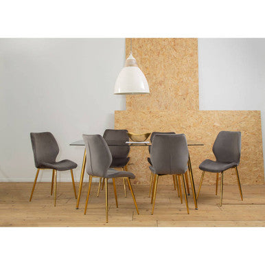 Smoked Glass Top and Slanted Legs Coffee Table with 6 Chairs Set, Wimslow