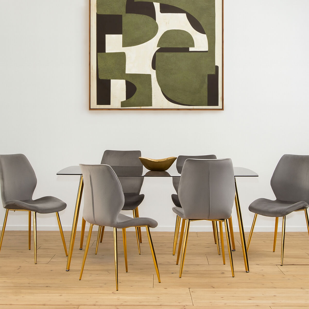 Smoked Glass Top and Slanted Legs Coffee Table with 6 Chairs Set, Wimslow