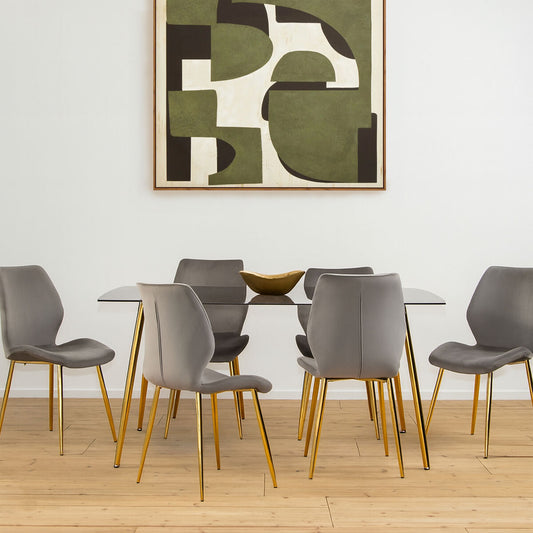 Smoked Glass Top and Slanted Legs Coffee Table with 6 Chairs Set, Wimslow