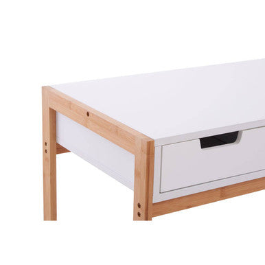 Rostok White and Natural Bamboo 1 Drawer Desk