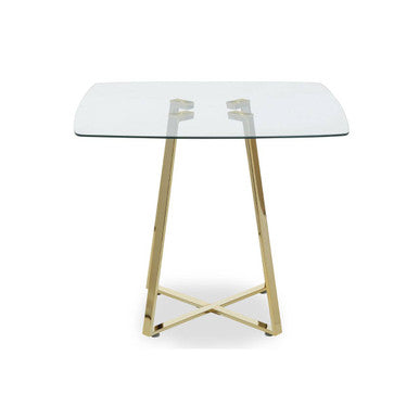 Clear Glass Top and Gold Finish Square Steel Dining Table, Metropolitan