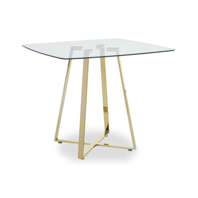 Clear Glass Top and Gold Finish Square Steel Dining Table, Metropolitan