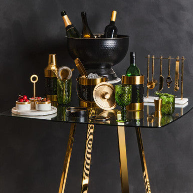 Clear Glass Top and Gold Finish Square Steel Dining Table, Metropolitan