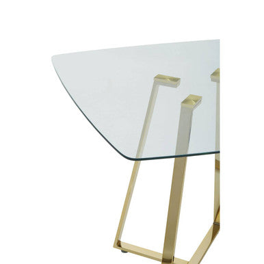 Clear Glass Top and Gold Finish Square Steel Dining Table, Metropolitan