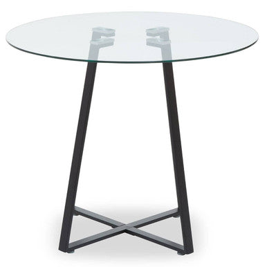 Clear Glass Top Matte Black Lattice Steel Dining Table | Metropolitan