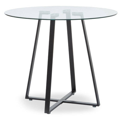 Clear Glass Top Matte Black Lattice Steel Dining Table | Metropolitan