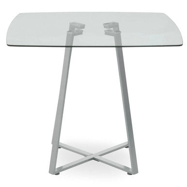 Clear Glass Top and Matte Grey Steel Square Dining Table, Metropolitan