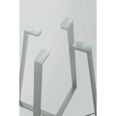 Clear Glass Top and Matte Grey Steel Square Dining Table, Metropolitan