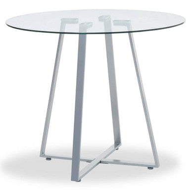 Glass Top and Grey Stainless Steel Dining Table, Metropolitan