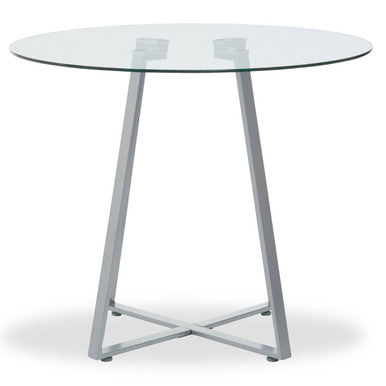 Glass Top and Grey Stainless Steel Dining Table, Metropolitan
