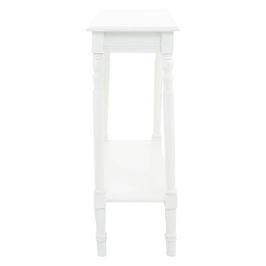White Wooden Rectangular Console Table with Lower Shelf and Spindle Legs | Heritage
