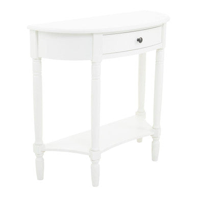 Heritage White Wooden Half Moon 1 Drawer Console Table with Lower Shelf