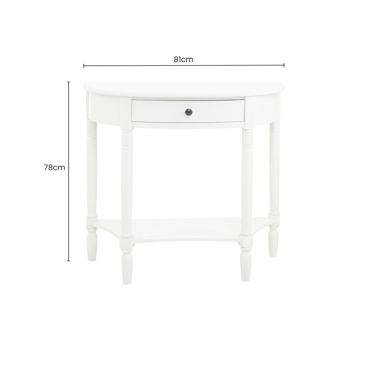 Heritage White Wooden Half Moon 1 Drawer Console Table with Lower Shelf