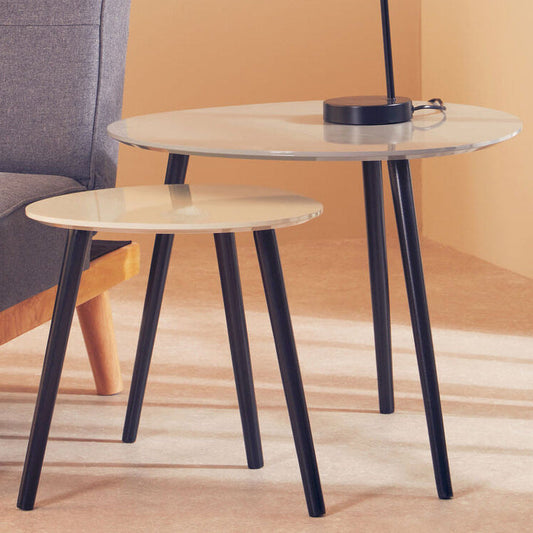 Set of 2 Grey Wooden Triangular Nesting Tables with Black Natural Wood Legs, Nostra