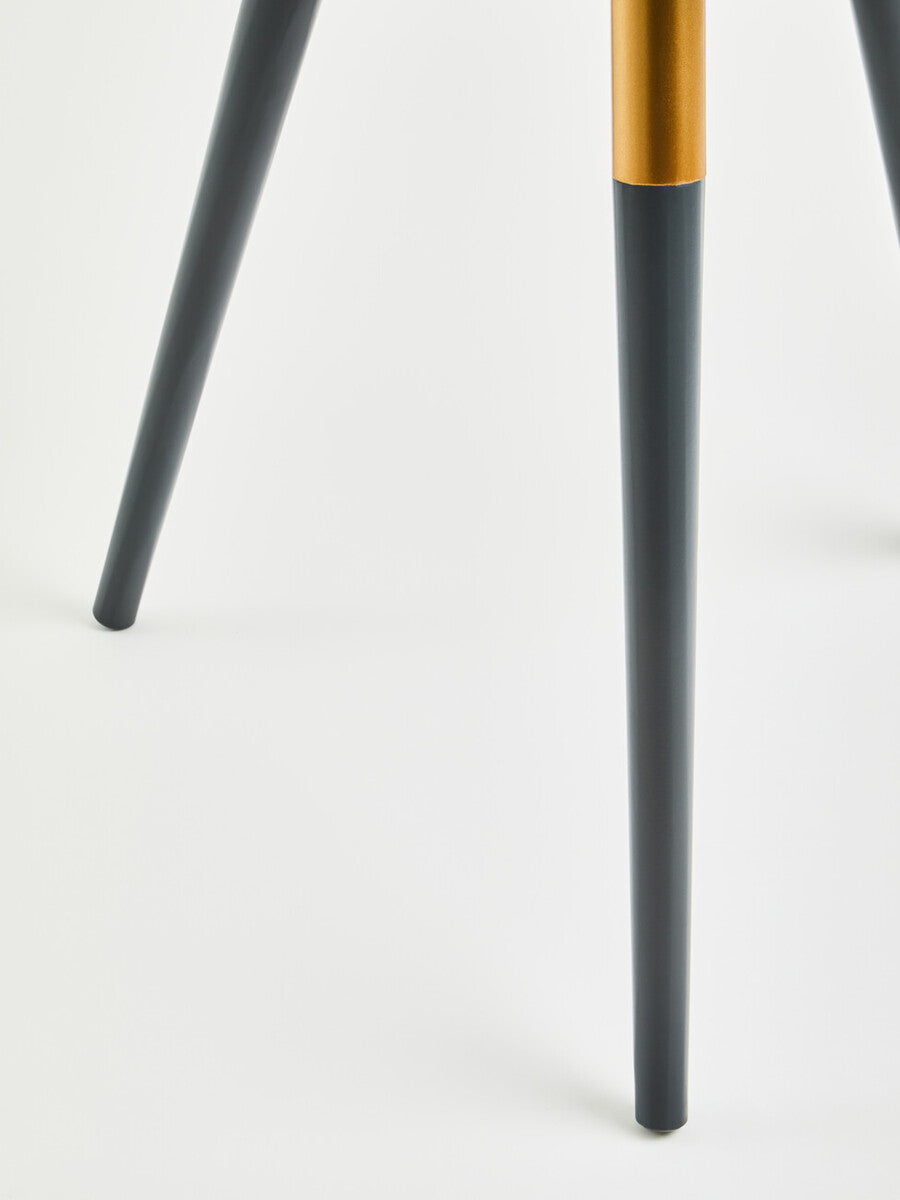 Dark Grey Round Top Wooden Side Table with Natural Wood Legs and Gold Trim, Nostra