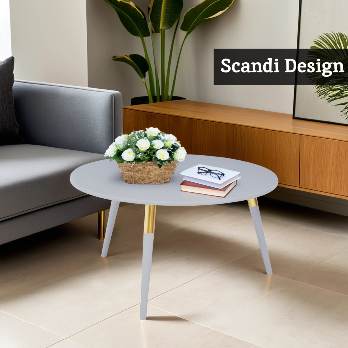 Nostra Light Grey and Gold Finish Round Coffee Table
