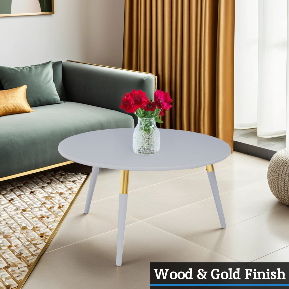 Nostra Light Grey and Gold Finish Round Coffee Table