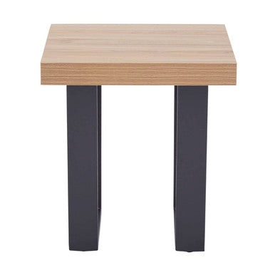 Natural Wood Side Table with Black Metal U Shaped Base, Oakton