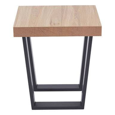 Natural Wood Side Table with Black Metal U Shaped Base, Oakton