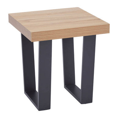 Natural Wood Side Table with Black Metal U Shaped Base, Oakton