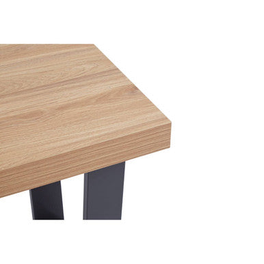 Natural Wood Side Table with Black Metal U Shaped Base, Oakton