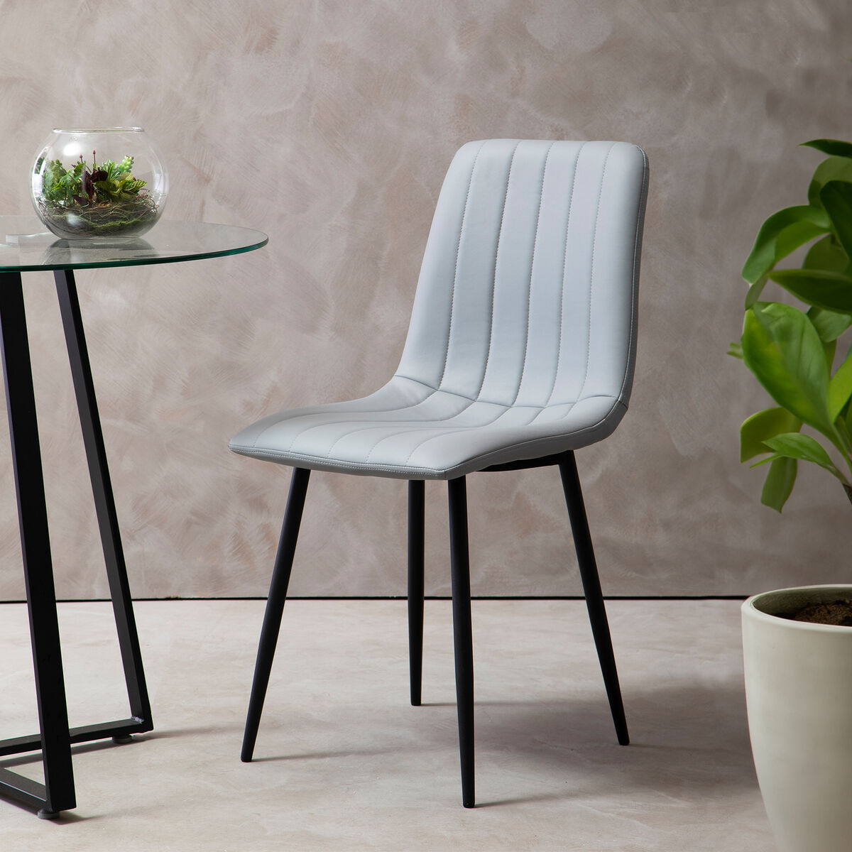 Tiana Set Of 4 Light Grey Leather Effect Dining Chairs