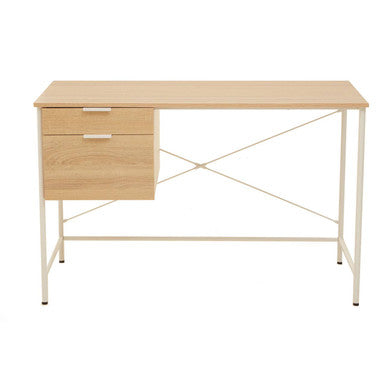 Bradbury Natural Oak Veneer 2 Drawer Desk with Metal Frame