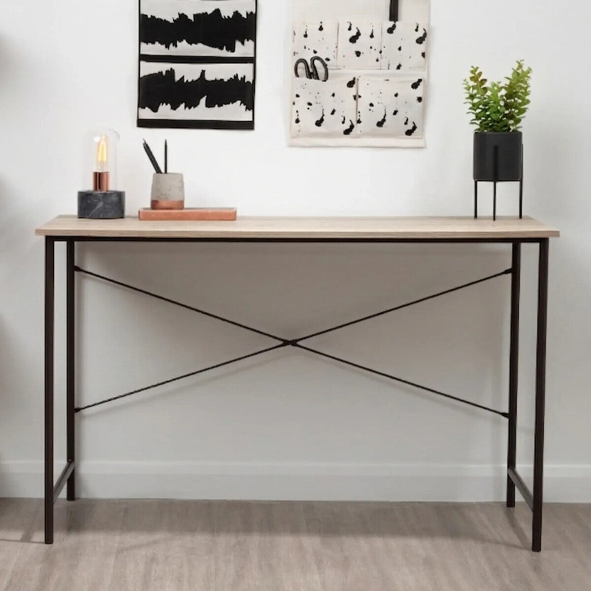 Bradbury Grey Oak Veneer Desk with Metal Frame