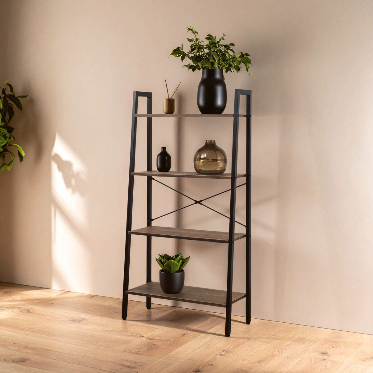 Bradbury Four Tier Dark Oak Veneer Ladder Shelf Unit
