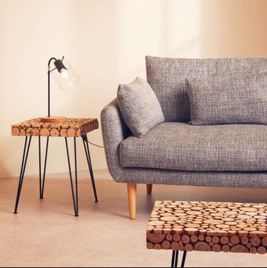 Lacuna Fir Wood Mosaic Disc Square Side Table