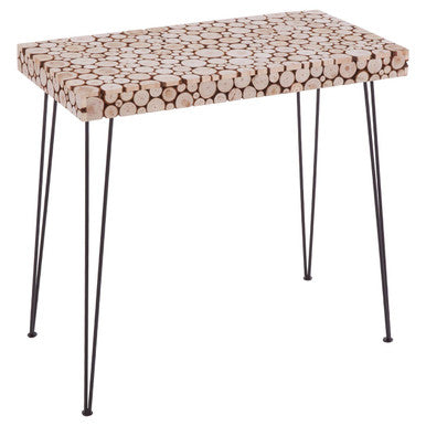 Distressed Fir Wood and Disc Top Console Table with Hairpin Legs, Lacuna