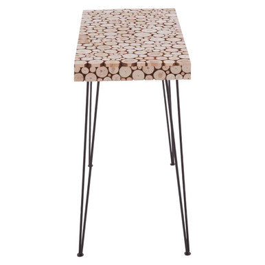 Distressed Fir Wood and Disc Top Console Table with Hairpin Legs, Lacuna