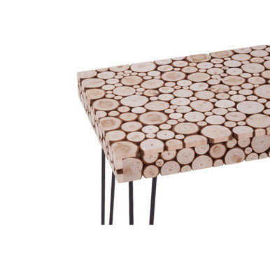Distressed Fir Wood and Disc Top Console Table with Hairpin Legs, Lacuna