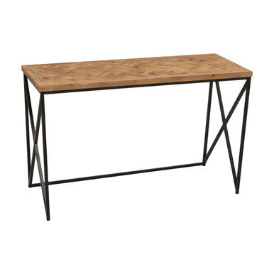 Natural Fir Wood Top Console Table with Black Metal Legs, Kickford