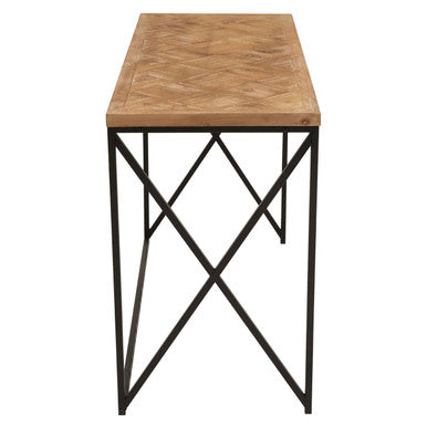Natural Fir Wood Top Console Table with Black Metal Legs, Kickford