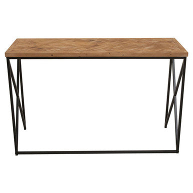 Natural Fir Wood Top Console Table with Black Metal Legs, Kickford