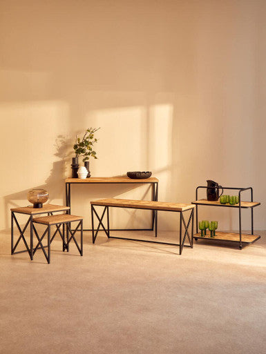 Natural Fir Wood Top Console Table with Black Metal Legs, Kickford