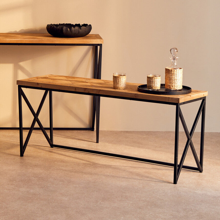 Natural Fir Wood Coffee Table with Black Metal Legs, Kickford