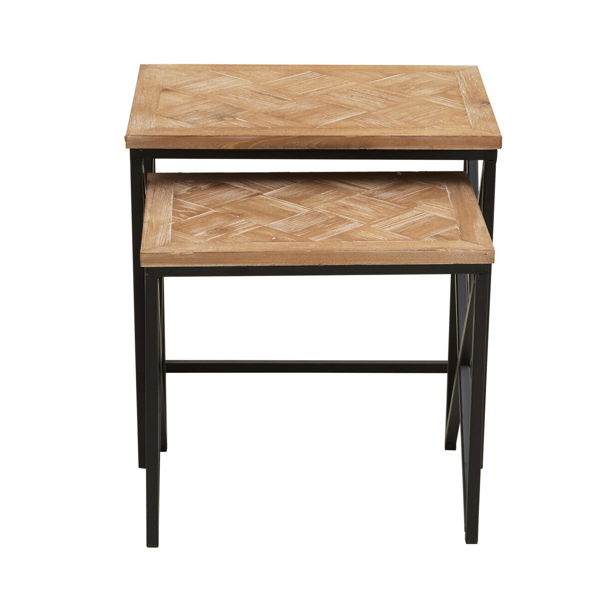 Kickford Natural Wood Parquet Set of 2 Nesting Tables