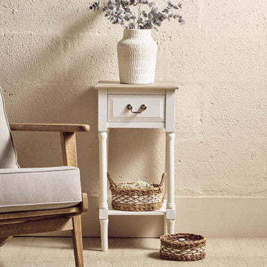 Heritage Ivory Wooden 1 Drawer Side Table with Lower Shelf