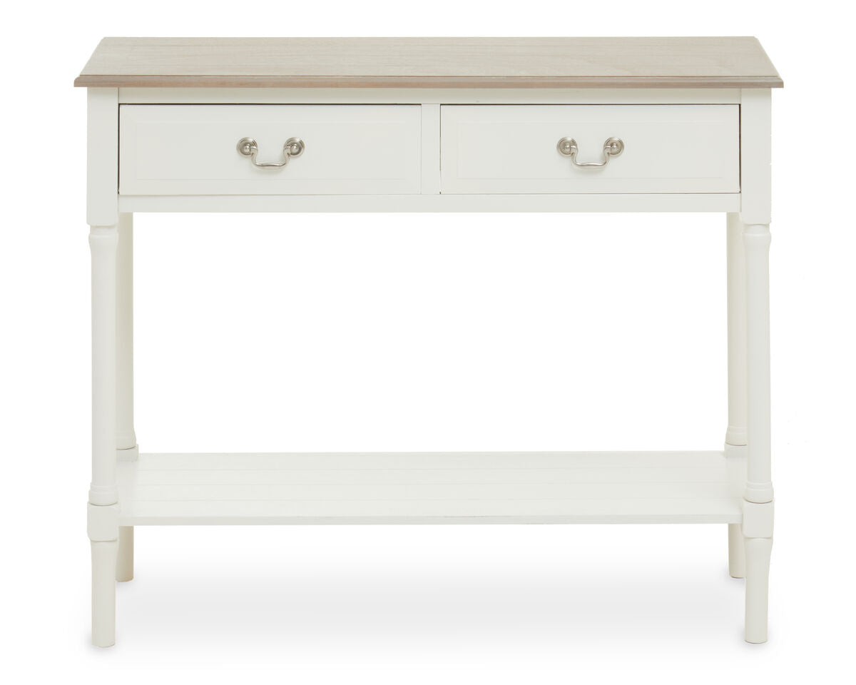 Heritage Ivory and Natural Wooden 2 Drawer Console Table with Lower Shelf