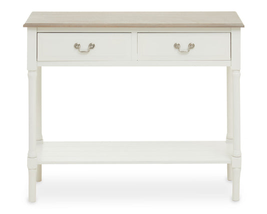 Heritage Ivory and Natural Wooden 2 Drawer Console Table with Lower Shelf
