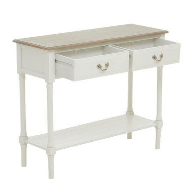 Heritage Ivory and Natural Wooden 2 Drawer Console Table with Lower Shelf