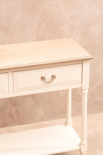 Heritage Ivory and Natural Wooden 2 Drawer Console Table with Lower Shelf